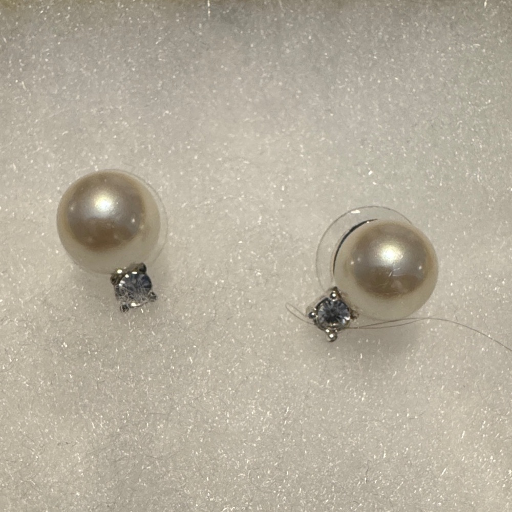 Costume Pearl and Silver Stud Earrings